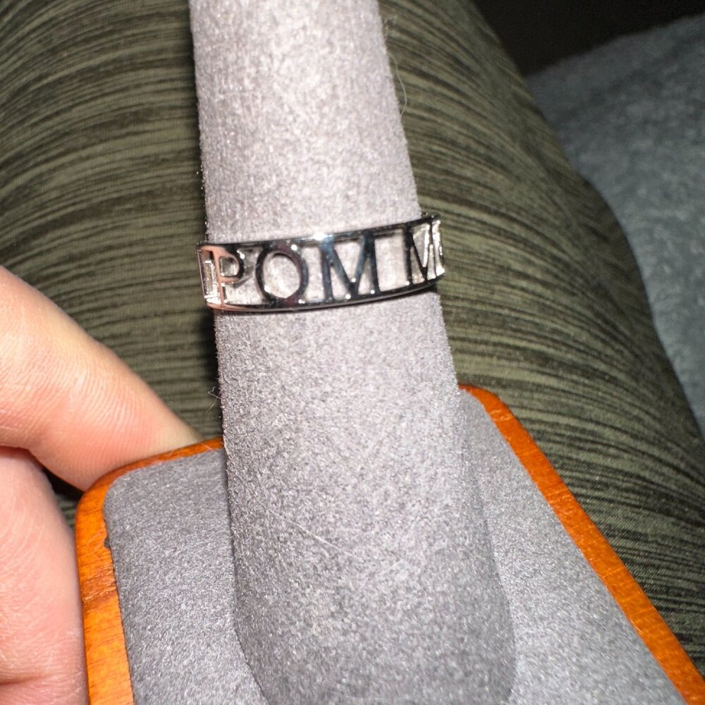 custom silver POM MOM ring sz 6